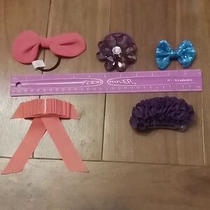 5 pack of hair bows, royal purple, bright pink, & turquoise.